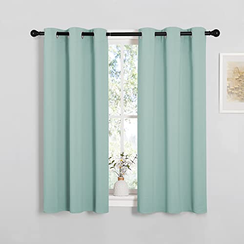Nicetown Aqua Blue Thermal Insulated Curtains Blackout Draperies, Window Treatment Solid Grommet Room Darkening Drape Panels For Bedroom (Set Of 2, 34 By 45 Inches Long) #TOP18