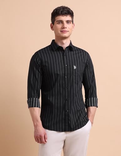 Image of U.S. POLO ASSN. Men Cotton Vertical Striped Tailored Fit Shirt