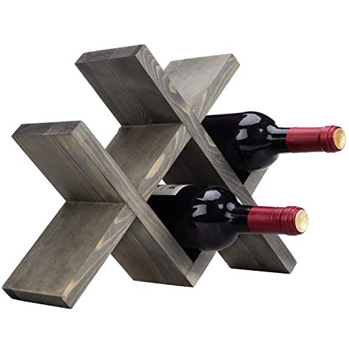 MyGift 4-Bottle Countertop Rustic Brown Wood Wine Rack (Vintage Gray)