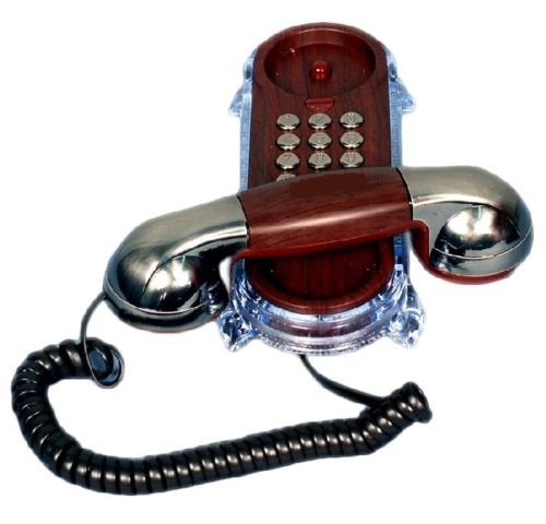 Retro Button Landline Telephone - Classic Wood Pattern Desktop Corded Phone with CID Feature - Elegant Wired Phone for Office and Residential Use (1 Pcs)-image-4
