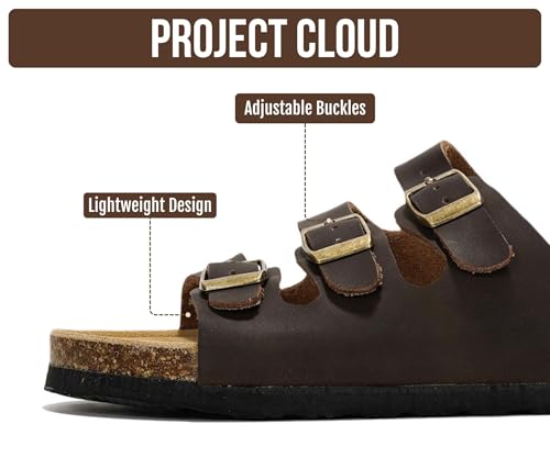 Image of Project Cloud 100% Genuine Leather Summer Sandals for Women 2026 - Memory Foam & Cork Footbed Beach Vacation Essentials Womens Sandals Comfortable Lightweight Slides for Women Footwear (Capri)