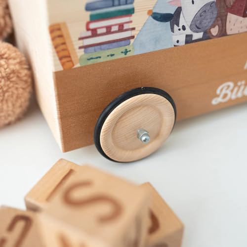 Wunderwunsch® - Personalisierte Spielzeugkiste mit Rollen, Spielzeugaufbewahrung, Geburt Geschenk, Bücherkiste, Holzbox (Hase Schatzkiste)