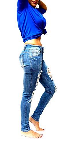 Jack David/Sweet Look Juniors Womens Blue Denim Jeans Destroy Skinny Ripd Distressed Pants2