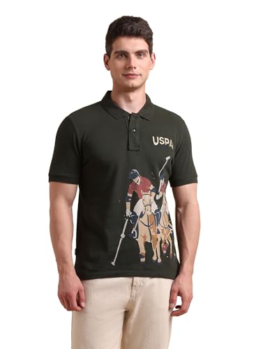 Image of U.S. Polo ASSN. Printed Polo T Shirts for Men - 100% Cotton, Half Sleeve Mens Tshirt