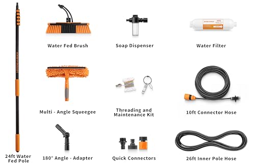 5-24 ft Water Fed Pole Window Cleaning System // Professional Telescopic Solar Panel Cleaning Equipment // Water Fed Brush with Upper Rinse Bar, 10" Squeegee, Water Filter, Soap Dispenser & Water Hose by EXTEND-A-REACH - Image 7