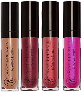 Savvy Minerals Young Living Lip Gloss - Anchors Aweigh, Maven, Headliner & Journey, (Pack of 4)