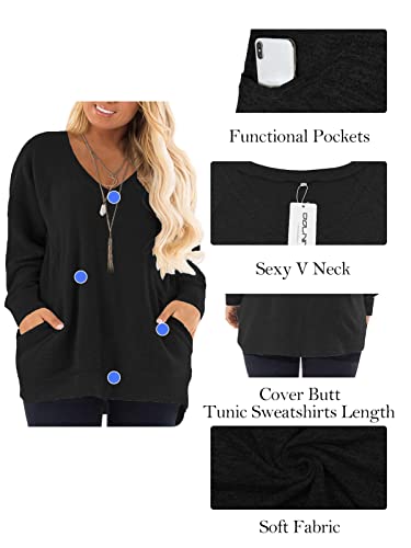 DOLNINE Women's Plus Size Sweatshirts Color Block Long Sleeve Pocket Shirts Tops4