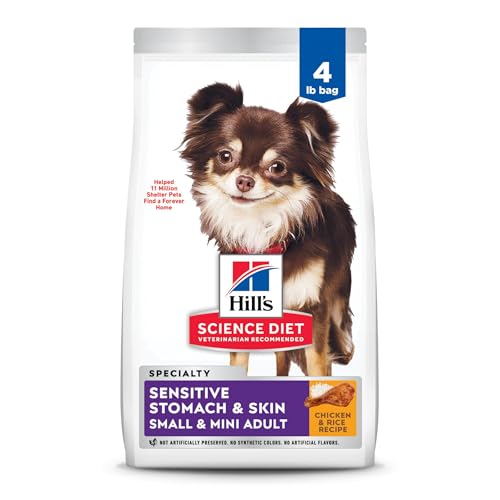 Hill’s Science Diet Sensitive Stomach & Skin, Adult 1-6, Small & Mini Breeds Stomach & Skin Sensitivity Support, Dry Dog Food, Chicken Recipe, 4 lb Bag