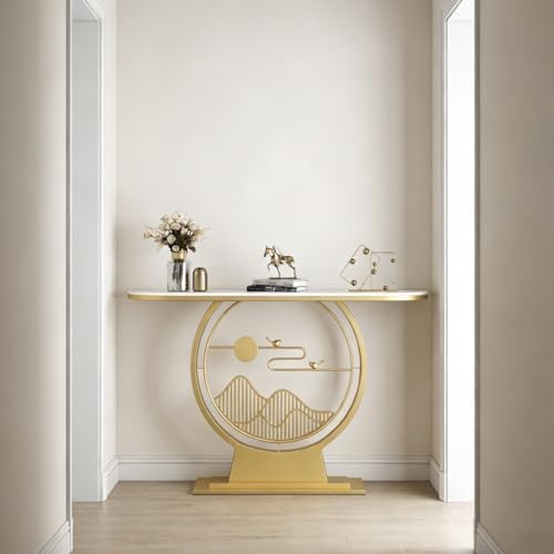 Mesa consola étnica con piedra sinterizada para pasillo y entrada Gold 4