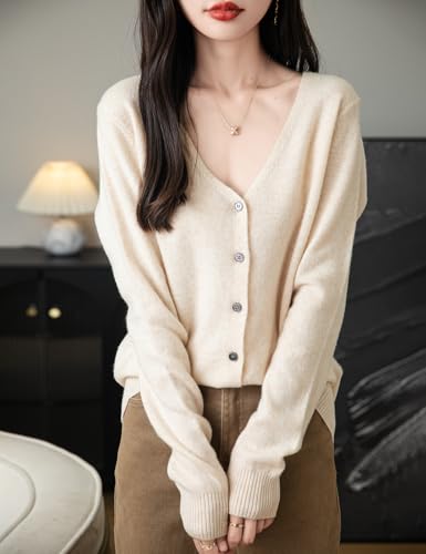 Women's 100% Merino Wool Cardigan 2025 Fall Winter Sexy V Neck Long Sleeve Lightweight Knit Cardigan Sweater4
