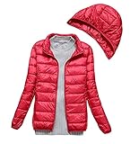 anorak plumas rojo RESISTENTE: Las Anorak Mujer Plumon costuras contorneadas están bien hechas y pueden soportar múltiples lavados y desgastes. Dos bolsillos con cremallera para calentadores de manos con cierres de acabado resistente que no arrojarán pintura después de un largo período de tiempo. / Lavar a mano con agua fría / Lavar en seco / No secar en seco.