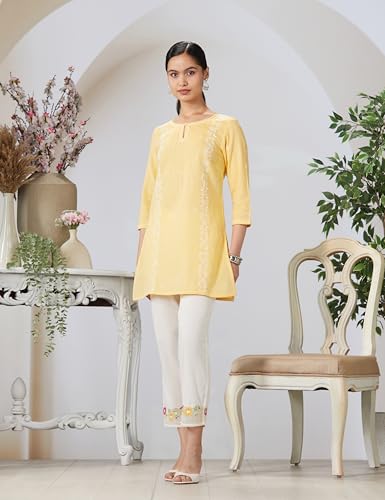 Image of White Cotton Pants with Embroidered Mesh Hemline
