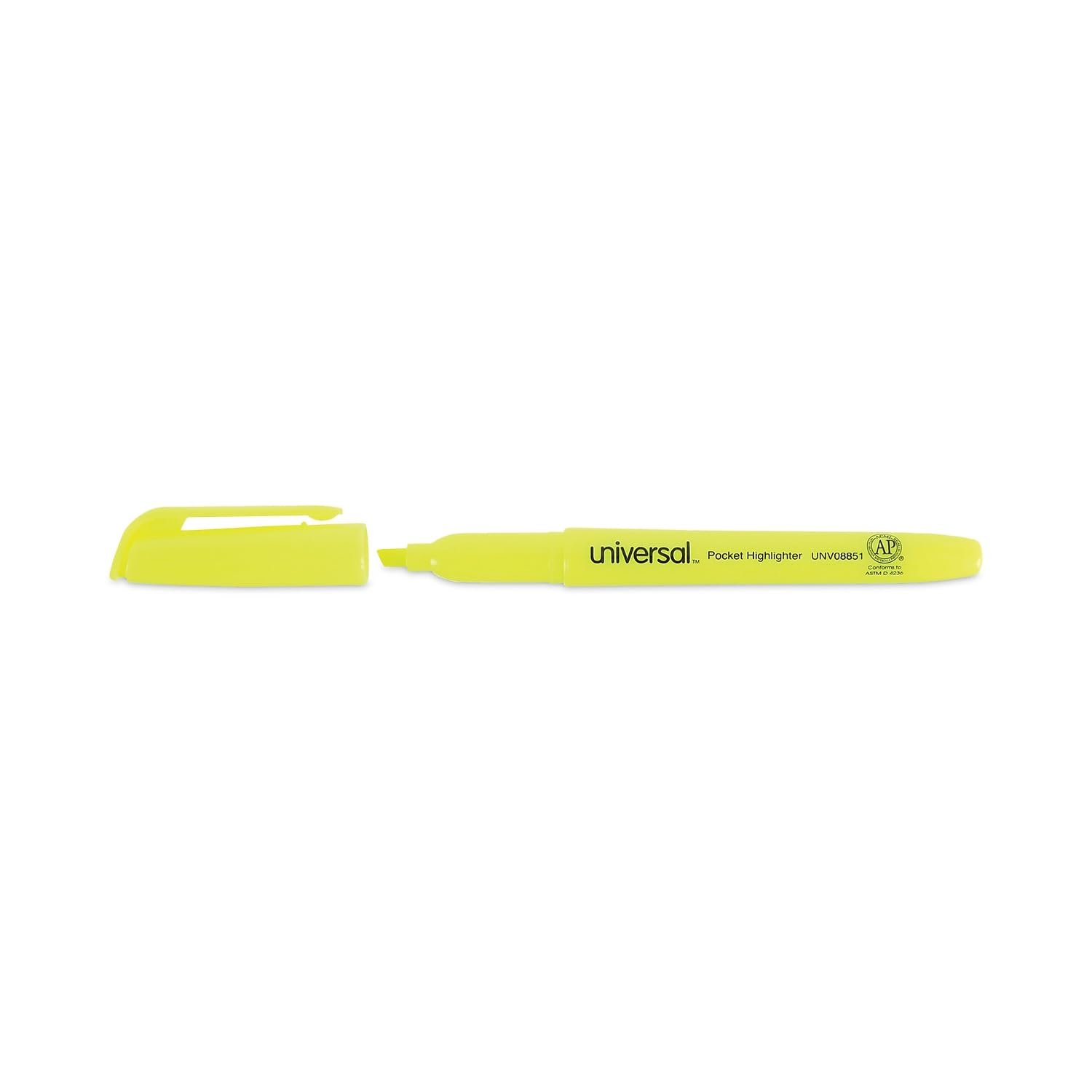 Pocket Clip Highlighter, Chisel Tip, Fluorescent Yellow Ink, 1 Dozen, Sold as 1 Dozen