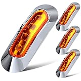 LBRST AmberLed Oval Front Rear Tail Clearance Light With Chrome Bezel 12-24V 4 LED Trailer Marker Indior for Truck Boat Deck RV per (4 Pcs)