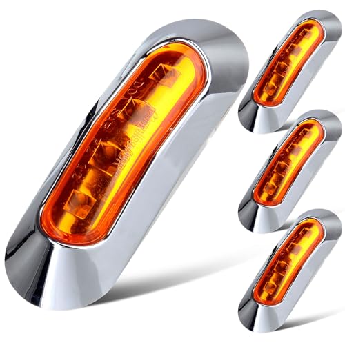 LBRST AmberLed Oval Front Rear Tail Clearance Light With Chrome Bezel 12-24V 4 LED Trailer Marker Indior for Truck Boat Deck RV per (4 Pcs)