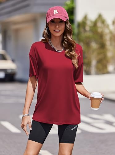 Image of Ekouaer 2 Pack Womens Tops Short Sleeve Oversized T Shirts Summer Spring Tops 2025 Basic Casual Tee Top S-XXL