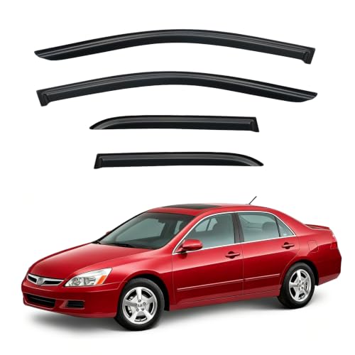 Image of Window Visor for 2003-2007 Honda Accord, Out-Channel Rain Guards Shields Vent Deflector Shade Wind Dark Smoke 2004 2005 2006 03 04 05 06 07, Tape-On Outside-Mount, 4PCS