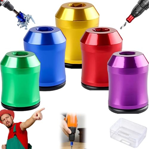 Magnetic Screw Holder, Strong Magnetic Screw Ring - Never Drop Another Screw Again, 1/4 Inch/6.35mm Universal Screwdriver Head Drill Bit Magnetizer for Quick Screw Pickup (5Pcs)