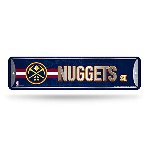 Rico Industries NBA Denver Nuggets Home Décor Metal Street Sign (4" x 15") - Great for Home, Office, Bedroom, & Man Cave - Made,Silver