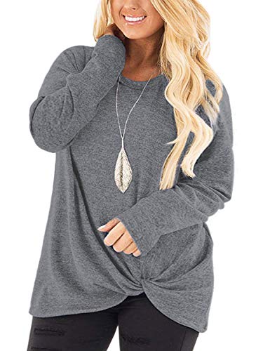 Image of DOLNINE Womens Plus Size Knotted Tops Long Sleeve Tee Shirts Loose Casual Blouse