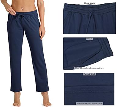 icyzone Joggingbroek voor dames, lange sportbroek, vrijetijdsbroek, rechte pijpen, broek met trekkoord, Donkerblauw, L