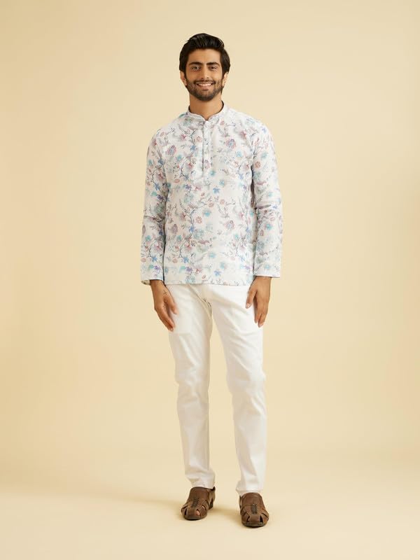 Image of Manyavar Men's Cotton Blend Printed Short Kurta (1pc)