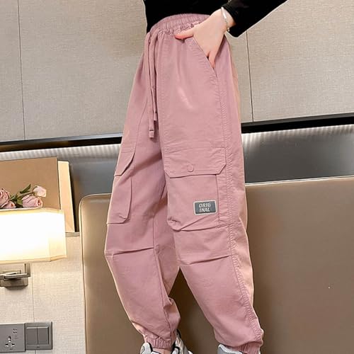 Girls Cargo Pants Drawstring Elastic Waisted Baggy Jogger Pants with Pockets Trendy Streetwear Wide Leg Pants2