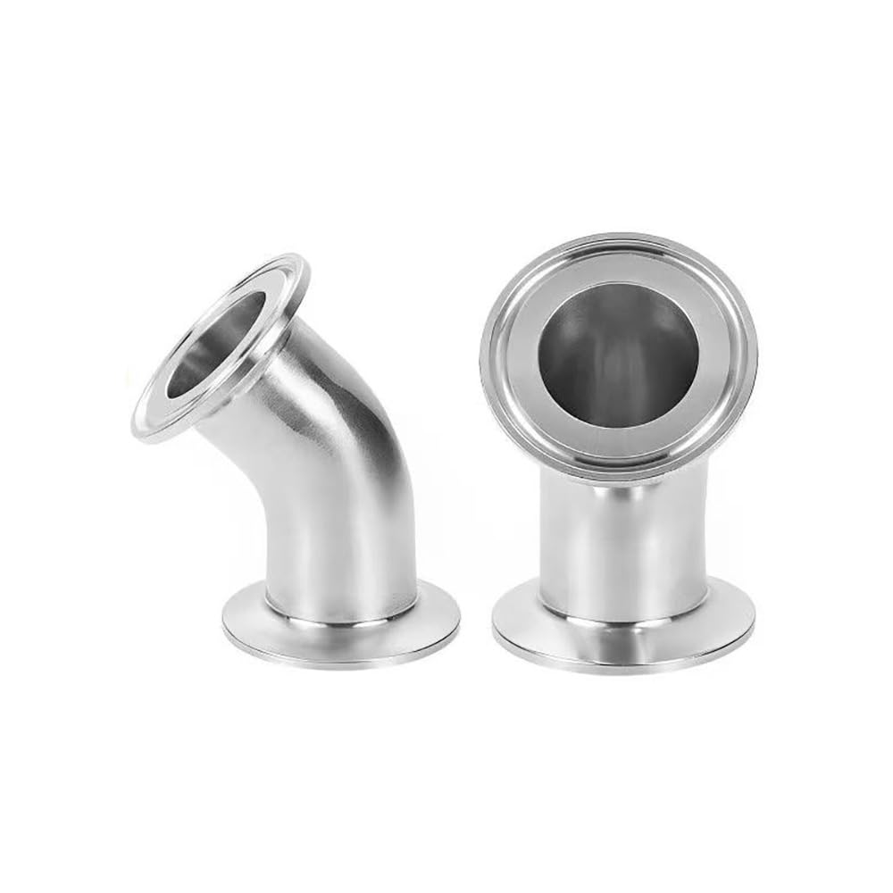 Codo 45° Tri Clamp SUS304 Acero Inoxidable Cervecería 1 Pieza | Superficie Pulida Lisa, Material Sanitario, Varios Diámetros, Conexión Hermética Sin Fugas(45mm x ferrule 64)