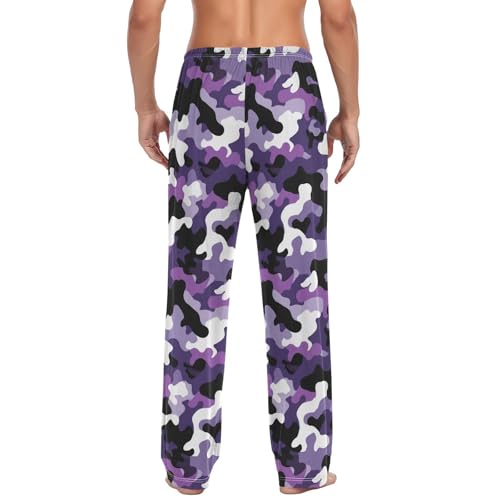 Vdsrup Men's Pajama Pants Purple Black Camo Pajama Pants for Men PJs Bottoms Drawstring Pockets Sleep Lounge Pants S2