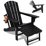 wildformers Adirondack Chair with Pull Out Retractable Ottoman, Adjustable Reclining Back, Folds and Collapses for Easy Carry, 100 Percent Poly, Black