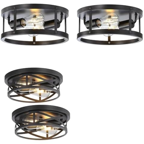 DOXVIEZE Farmhouse 11 Inch Industrial Black Metal Close to Ceiling Lights Cover