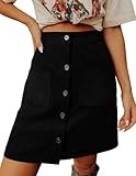 Simlakey Womens Corduroy Skirts High Waisted Button Down A-line Short Skirt Fall Winter Casual Basic Mini Skirt with Pockets(Black,Large)