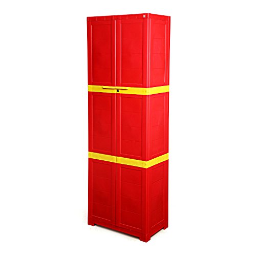 Image of Cello Novelty Large Plastic Cupboard with Lock(Ice Brown) & Novelty Large Plastic Cupboard with Lock(Red and Yellow)
