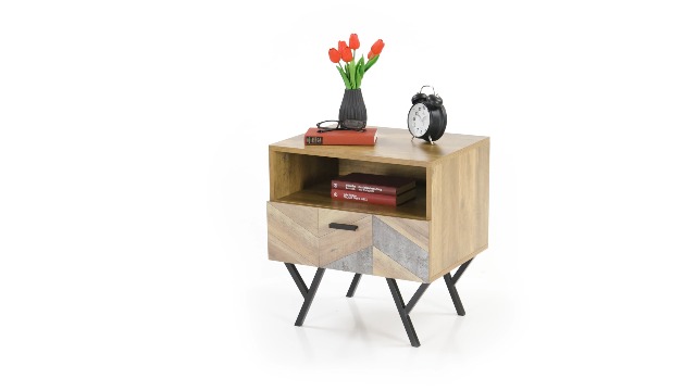 Relaxdays Mesita De Noche Estilo Industrial: Cajón Y Estante Abierto Para Dormitorio O Salón (Marrón, 53x50x42 Cm)