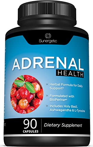 Image of Sunergetic Premium Adrenal Support Supplement - Adrenal Formula for Energy, Adrenal Health & Mood - Adrenal Complex Includes Ashwagandha, L-Tyrosine, Holy Basil & Acerola -90 Capsules