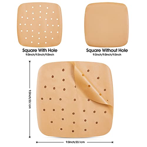 Mfjuns M-AF01 200Pcs Parchment Paper, 9 Inch Square Air Fryer Liner, Filter Paper, (100 Perforated & 100 Imperforate), Non-Stick Baking Paper For Steamers thumb #1