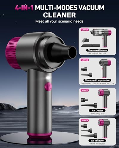 Image of KMM Handheld Car Vacuum Cleaner, Hand Held Vacuum Cleaner & Air Duster | 15000PA Strong Suction, 120W High Power, Portable & Rechargeable, LED Light, Multi-Nozzles for Home, Car, Office, Pet