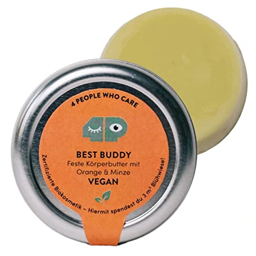 4peoplewhocare Körperbutter Fest - Best Buddy, Bio Body Butter Shea und Cacao, Naturkosmetik, Natürlicher Duft nach Orange und Minze (30g - Dose) Cover