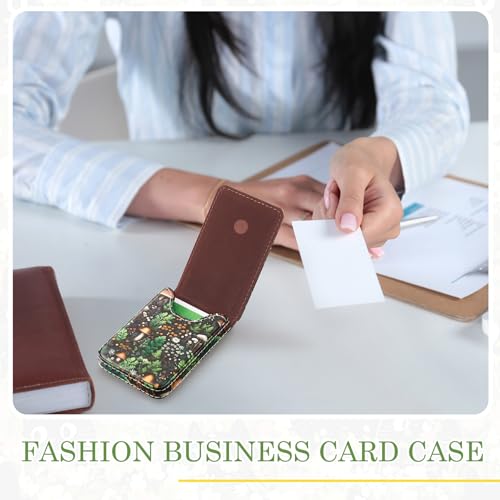 Image of Outus 2 Pcs Business Card Holder, PU Leather Business Card Case Pocket Wallet with Magnetic Shut for Men Women(Soft,Mushroom and Black Cat)