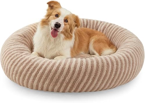 Pawk Hundebett Kleine Hunde Rund, Donut Hundebett Waschbar, Kuscheliges Hundekorb Weich rutschfest, Kaninchenimitat- Plüsch & Teddy- Fleece Hundekorb, ø58 cm, Braun