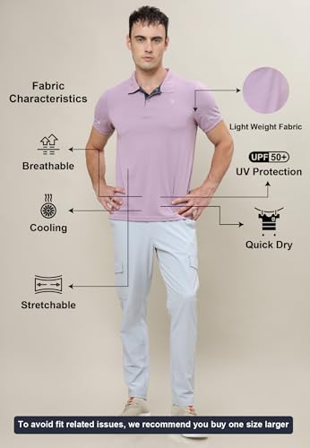 Image of TECHNOSPORT Men's Solid Slim Fit Polo Collar T-Shirt TECHNOCOOL+ Half Sleeve Button Polyester for Gym Running Workout UPF50+ Anti Odour