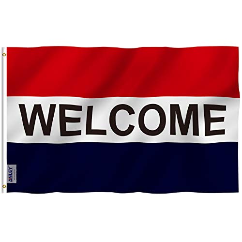 ANLEY Fly Breeze 3x5 Feet Ceremonial WELCOME Flag - Vivid Color and Fade proof - Canvas Header and Double Stitched - Commercial Ceremonial WELCOME Flags Polyester with Brass Grommets 3 X 5 Ft