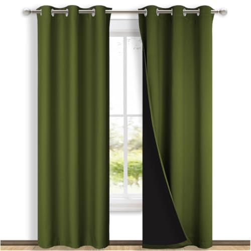 Image of NICETOWN Blackout Curtains 84 inches Long, 2 Pieces, 42 inch Wide Each Panel, Olive Green, Full Light Blocking Drapes with Black Liner for Nursery, Thermal Insulated Draperies for Hall, Villa