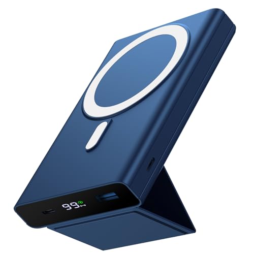 Yiisonger Magnetic Portable Charger - 10000mAh Wireless Power Bank with Stand and USB-C LED Display, Slim Magnetic Battery Pack 22.5W PD Fast Charging for iPhone 15/14/13/12/Pro/Mini/Pro Max