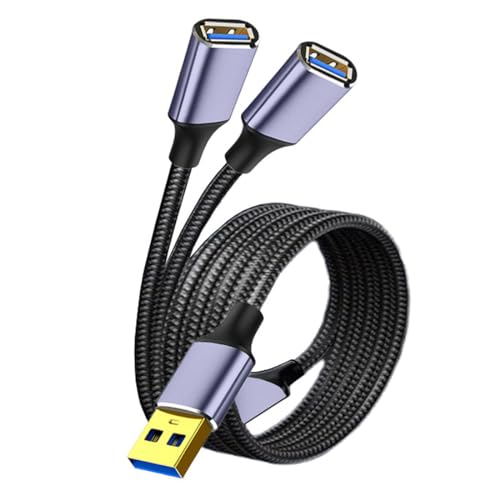 RIIPOO USB Splitter 1 to 2, 1.6Ft Dual USB Port Extender Hub, 1 Male to 2 Female Extension Cord Connector for Laptop, Car, PC, Xbox Series X/S, PS4, PS5 - Data Charger Power Splitter Adapter