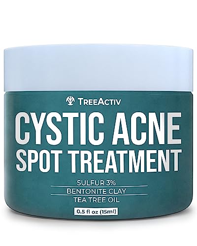 TreeActiv Cystic Acne Spot Treatment, Hormonal Acne Treatment & Overnight Sulfur Cystic Acne Treatment For Face, Pimples, and Blemishes for Adults, Men, and Women - 0.5oz 120+ Uses