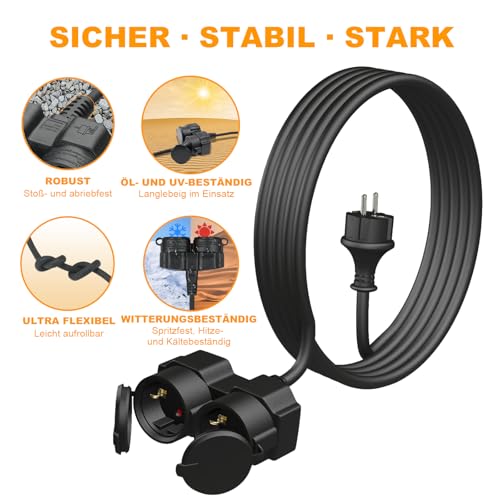 Rallonge d'extérieur 25 m double prise Schuko étanche câble 3500 W - 4