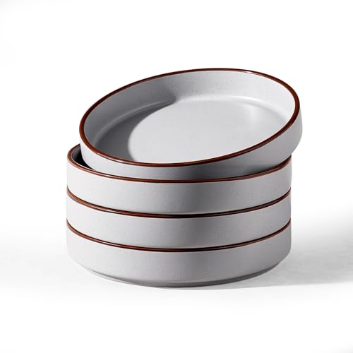 Image of Richmount Halo Stoneware Pasta Bowls Set of 4, Salad/Cereal/Soup Bowl 21.59cm 976ml, Classic Bowl for All Pasta Dishes, Microwave and Dishwasher Safe, Serving Bowls Set of 4, Light Grey