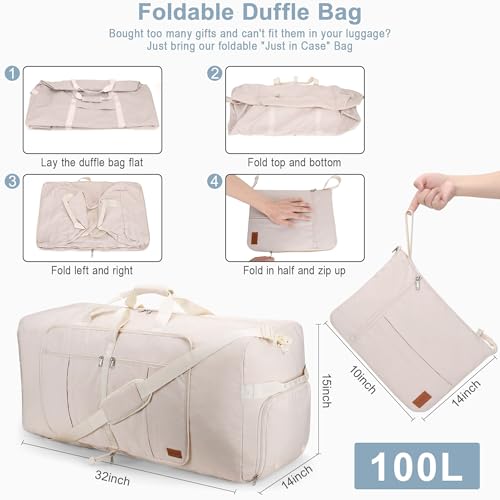 Image of 100L EXTRA LARGE Foldable Waterproof Travel Duffle Bag for Men and Women | with Shoe Compartment, Duffel for Weekender Gym Sport, Tear Resistant, Polyester