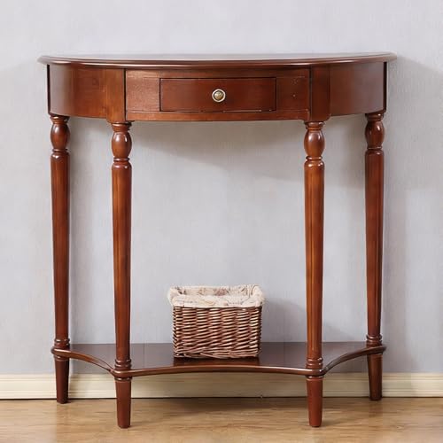 WPWSDWMX Mesa Consola De Madera Maciza con Cajón De Almacenamiento Y Estante Inferior, Mesa De Porche Semicircular para Sala De Estar, Pasillo, Entrada(80cm/31.5in)